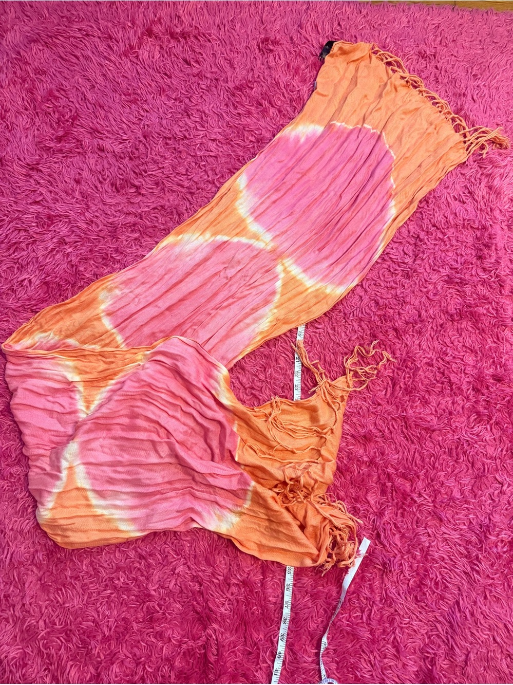 Tie-Dye Pink and Orange Fringe Scarf